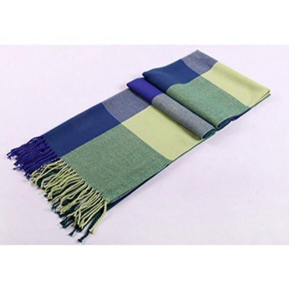Women's Green Fashion Long Shawl Big Grid Winter Warm Lattice Large Scarf - Picture 5 of 5